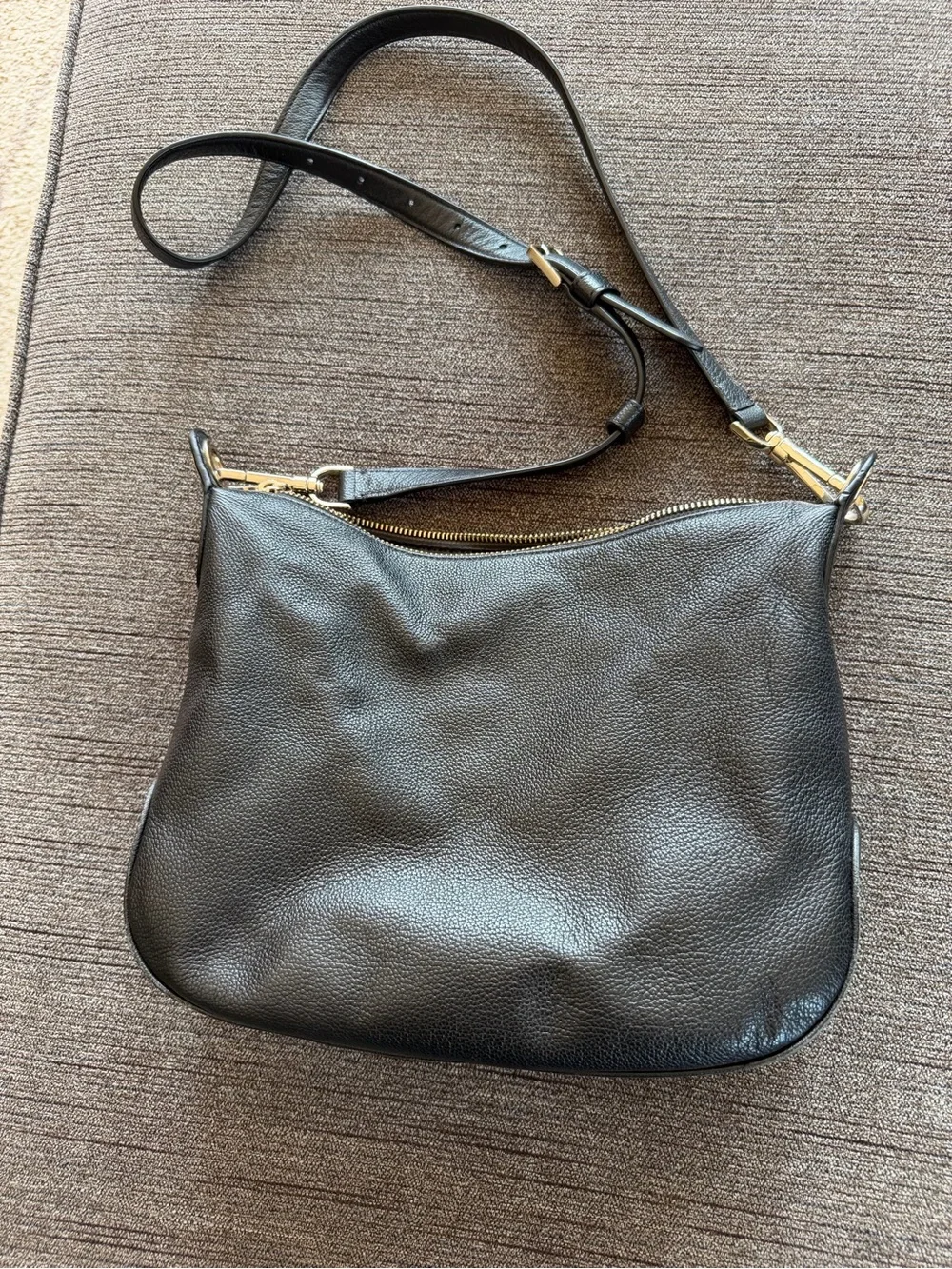 kate spade Black Leather Crossbody with Gold Logo